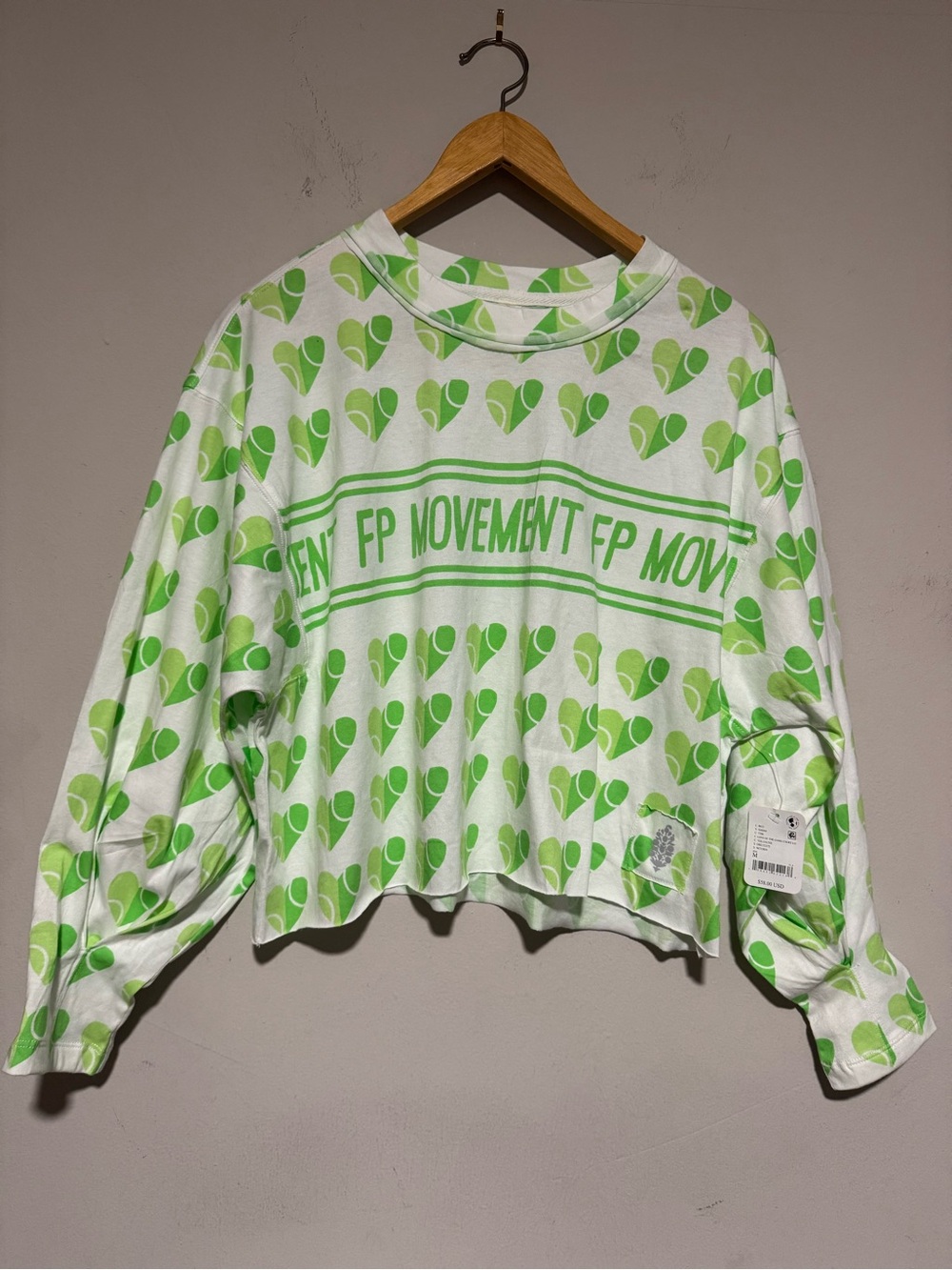 Free People inspire long swith Lime Green Heart Print T- shirt